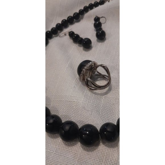 DTR Jay King Mine Find Black Onyx Necklace Ring And Earrings Set  Signed 925 - Picture 6 of 10